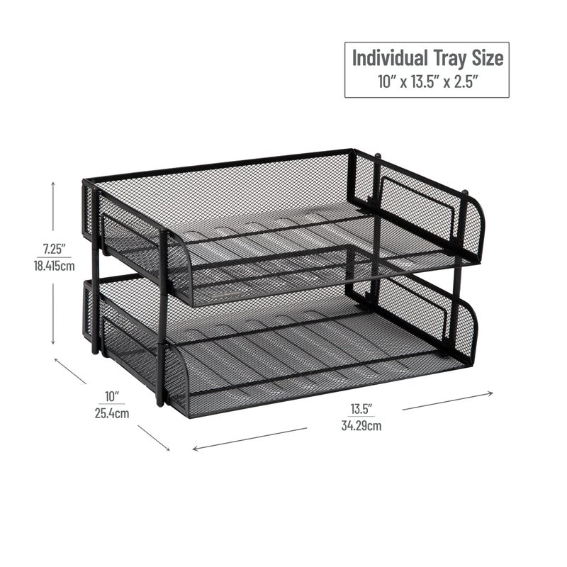 Mind Reader Stackable Paper Tray, Desktop Organizer, File Storage, Office, Metal Mesh, 13.5" L x 10" W x 7.25" H, 2 Pcs., Black - Image 3